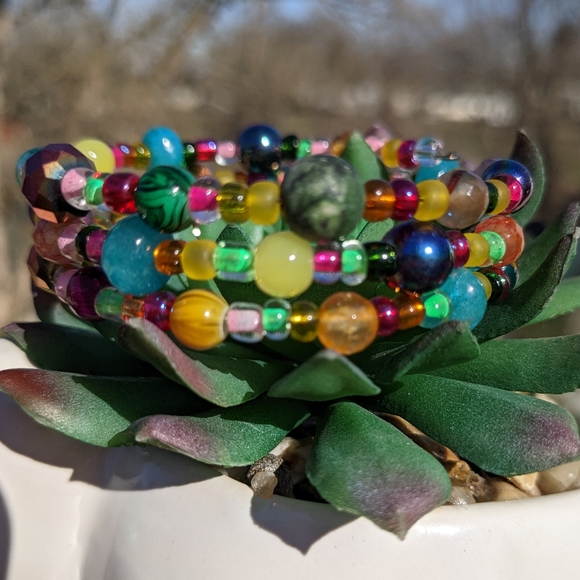 JASPER Crystals Bracelet Blue Opal Glass Beads Handmade Colorful Cute Sparkly - Picture 14 of 15